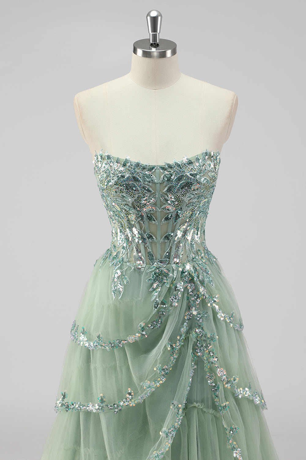 Lavanda una linea senza spalline paillettes corsetto Tiered Prom Dress con fessura