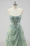 Lavanda una linea senza spalline paillettes corsetto Tiered Prom Dress con fessura