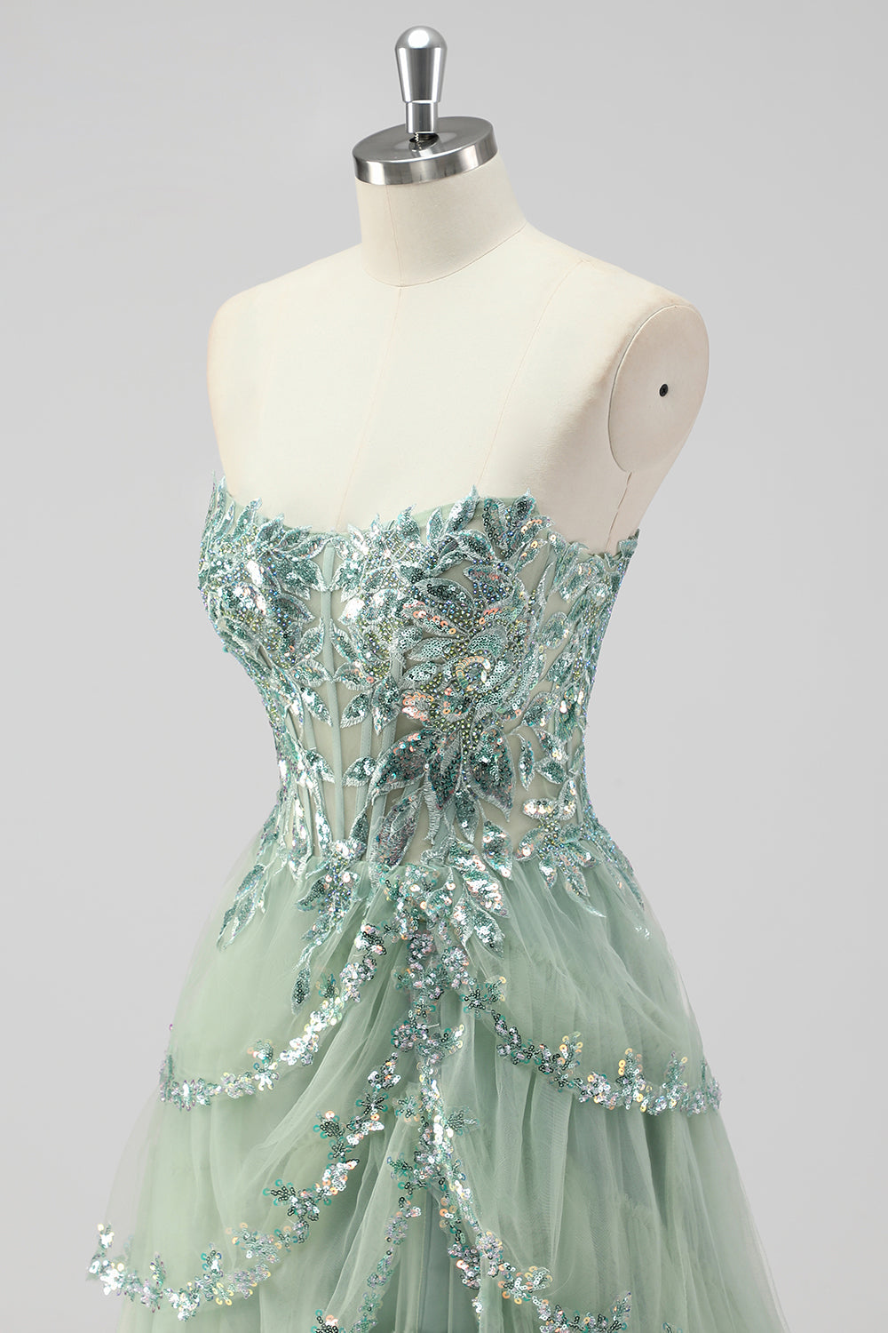 Lavanda una linea senza spalline paillettes corsetto Tiered Prom Dress con fessura