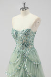 Lavanda una linea senza spalline paillettes corsetto Tiered Prom Dress con fessura