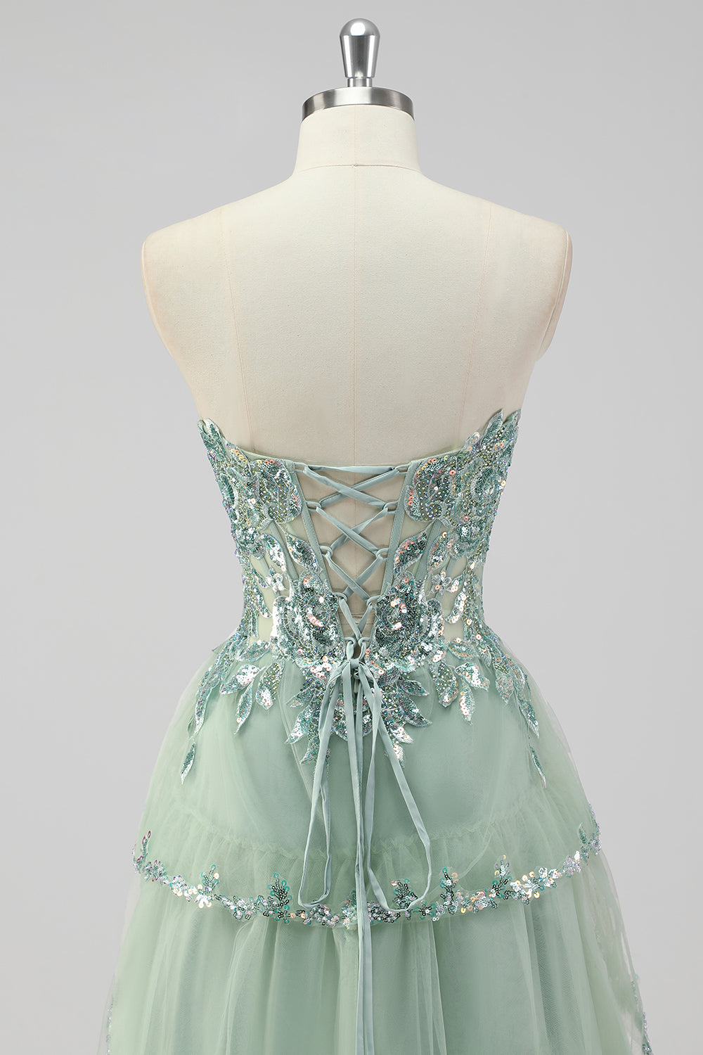 Lavanda una linea senza spalline paillettes corsetto Tiered Prom Dress con fessura