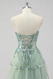 Lavanda una linea senza spalline paillettes corsetto Tiered Prom Dress con fessura