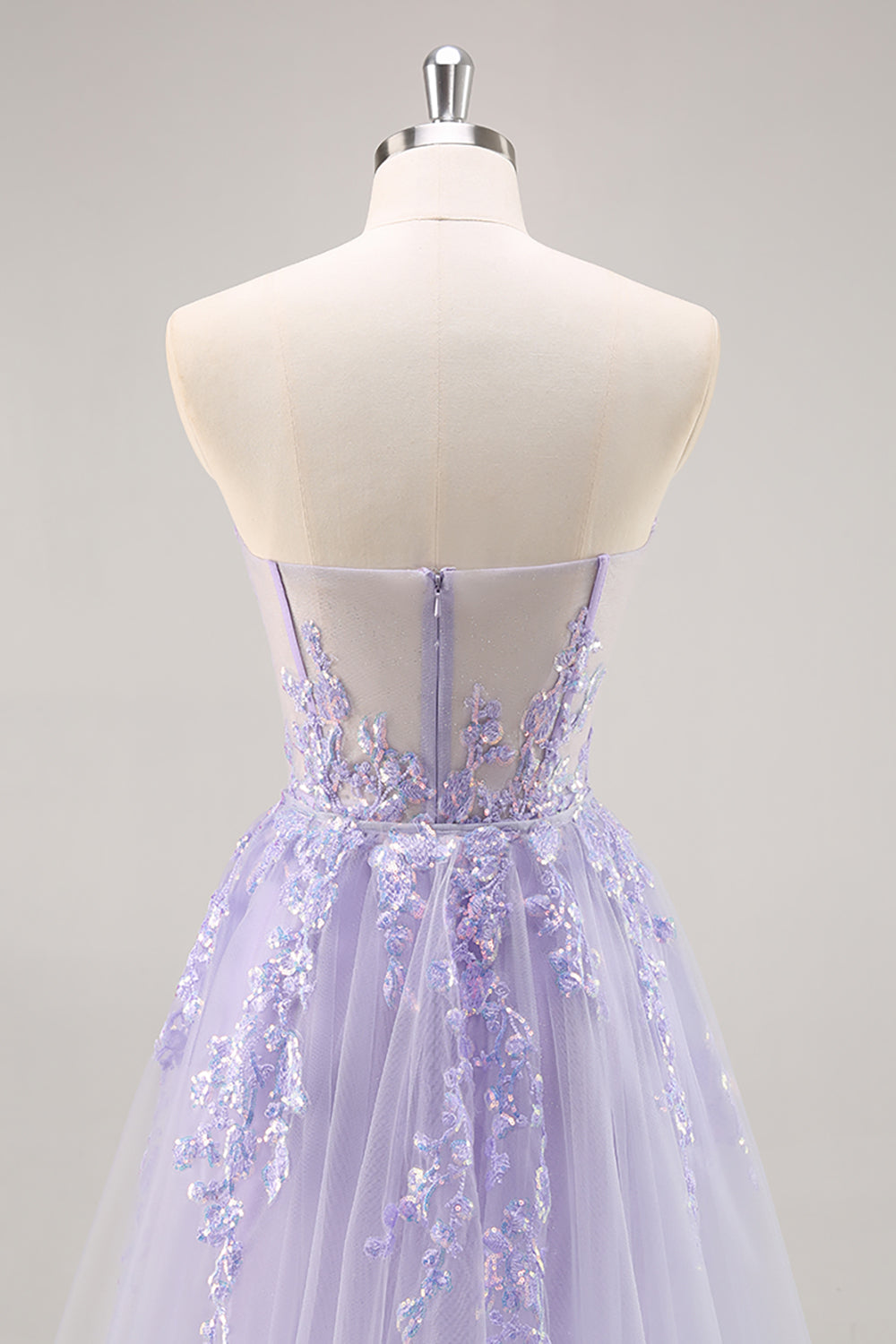 Lilla senza spalline corsetto Abito da Cerimonia con sovrapposizione staccabile