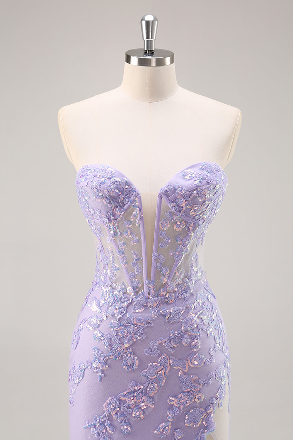 Lilla senza spalline corsetto Abito da Cerimonia con sovrapposizione staccabile