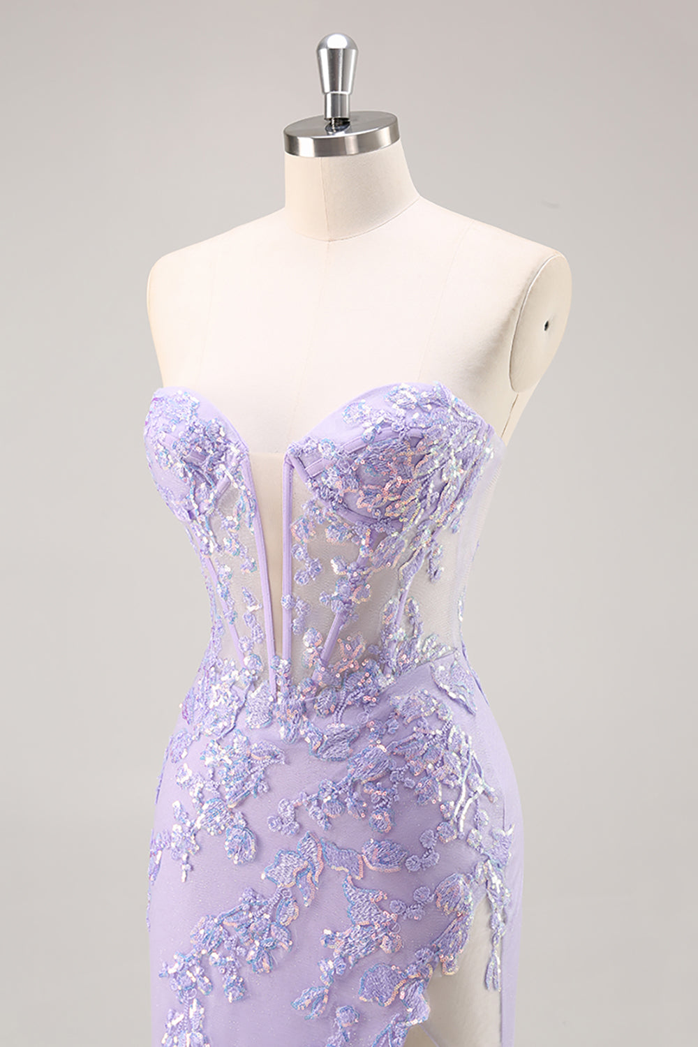 Lilla senza spalline corsetto Abito da Cerimonia con sovrapposizione staccabile