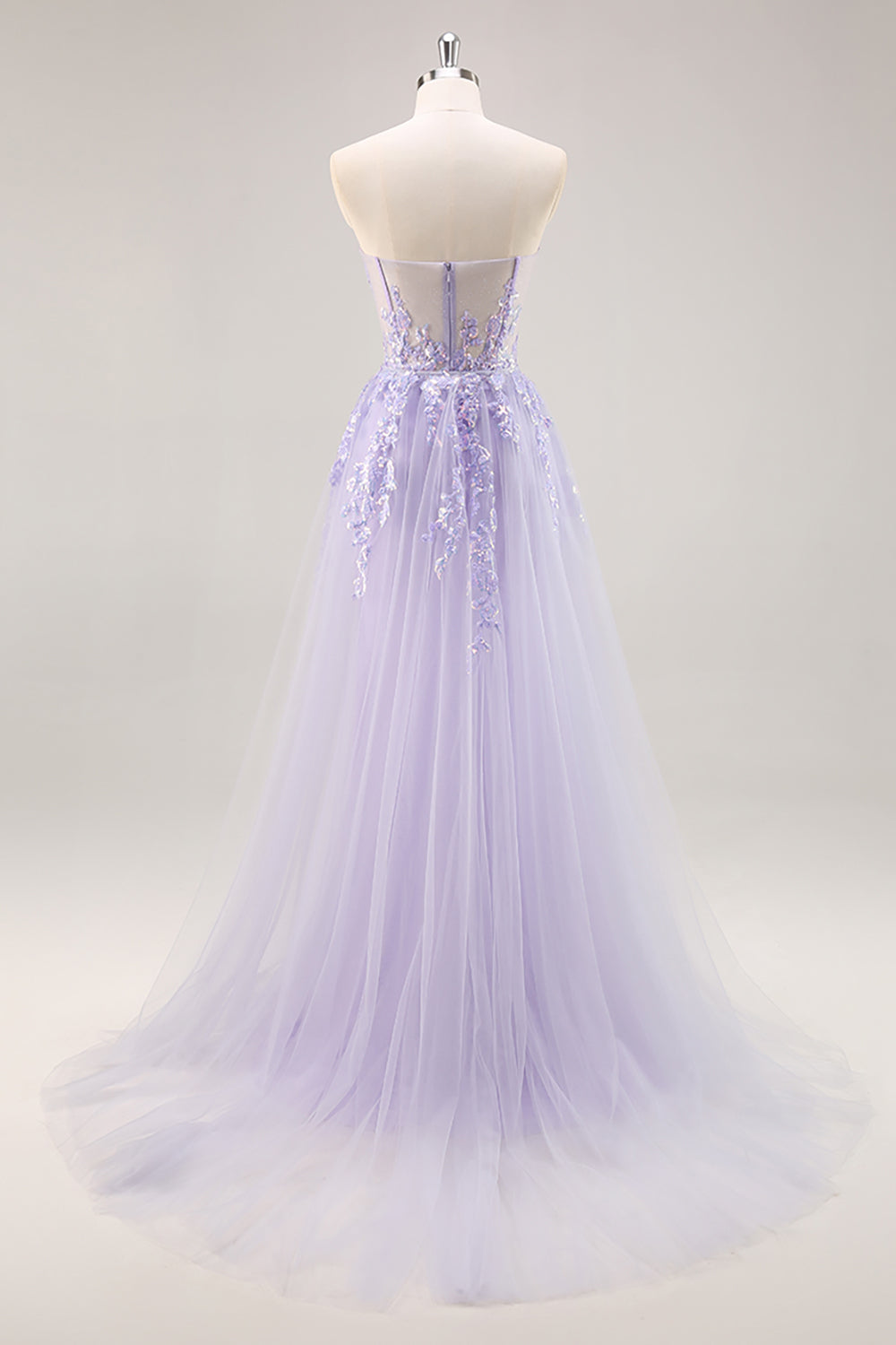 Lilla senza spalline corsetto Abito da Cerimonia con sovrapposizione staccabile