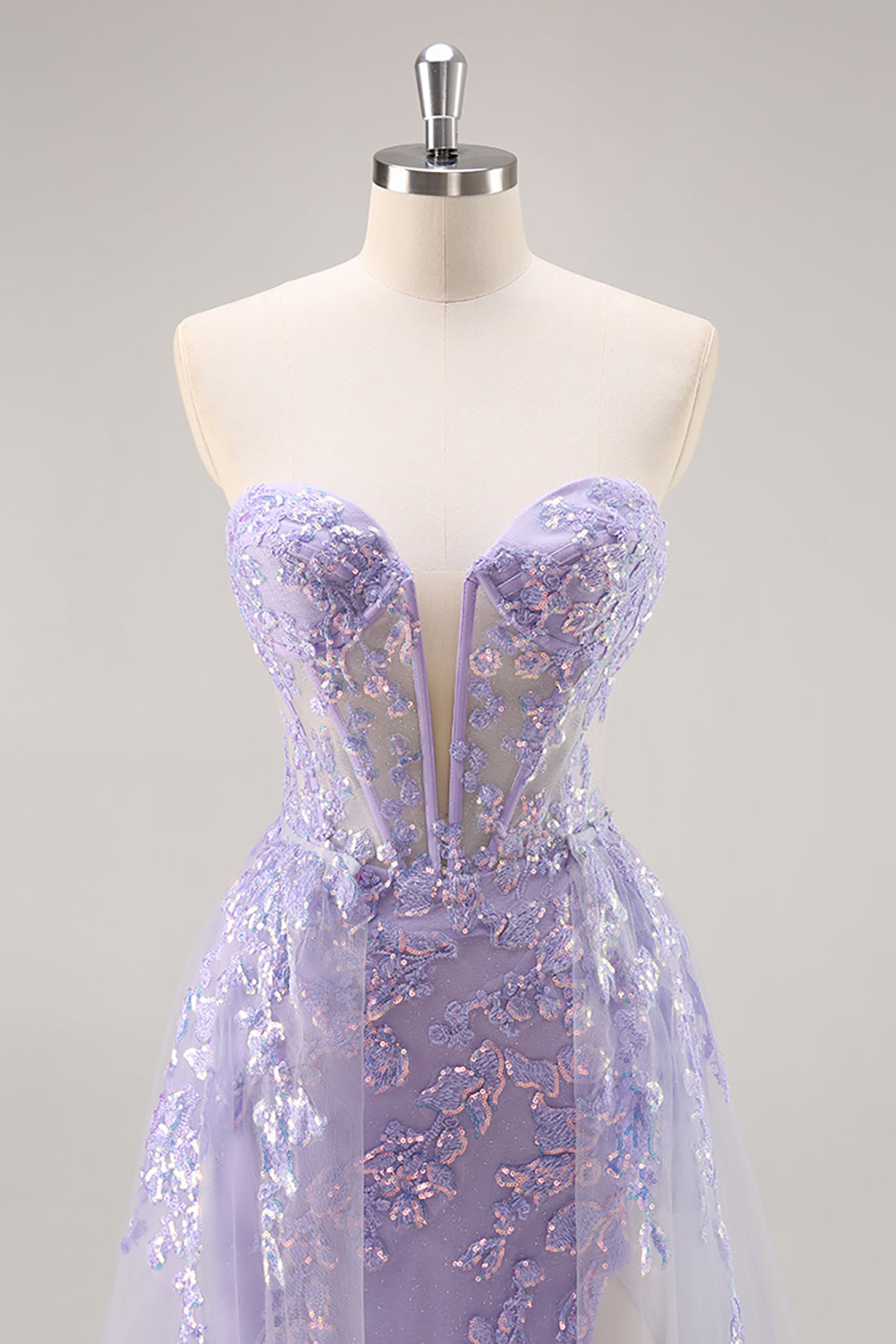 Lilla senza spalline corsetto Abito da Cerimonia con sovrapposizione staccabile