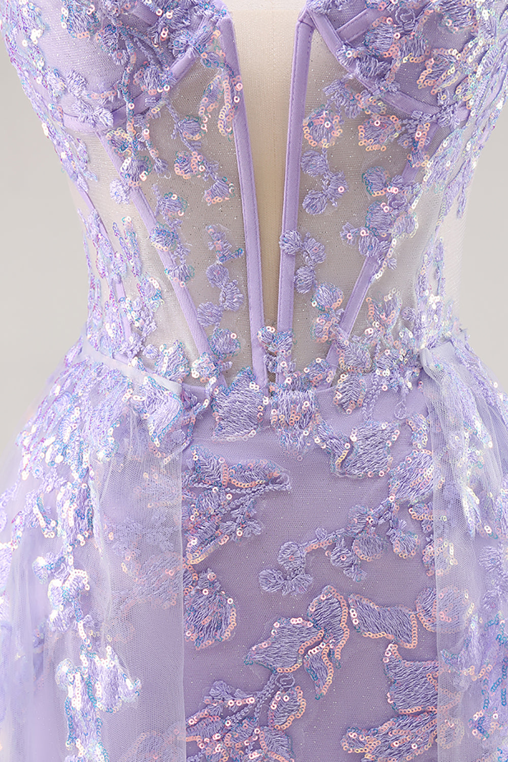 Lilla senza spalline corsetto Abito da Cerimonia con sovrapposizione staccabile