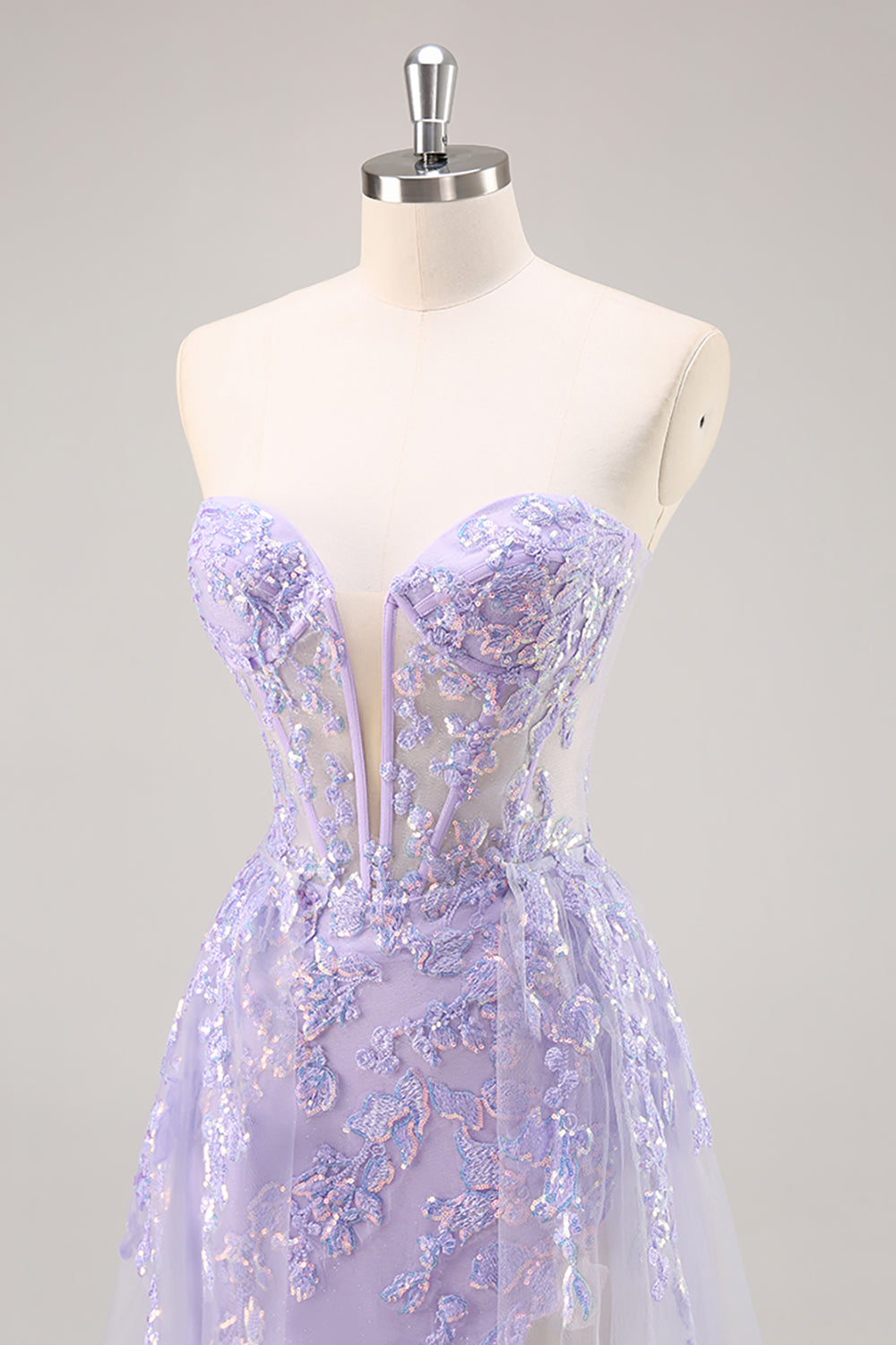 Lilla senza spalline corsetto Abito da Cerimonia con sovrapposizione staccabile