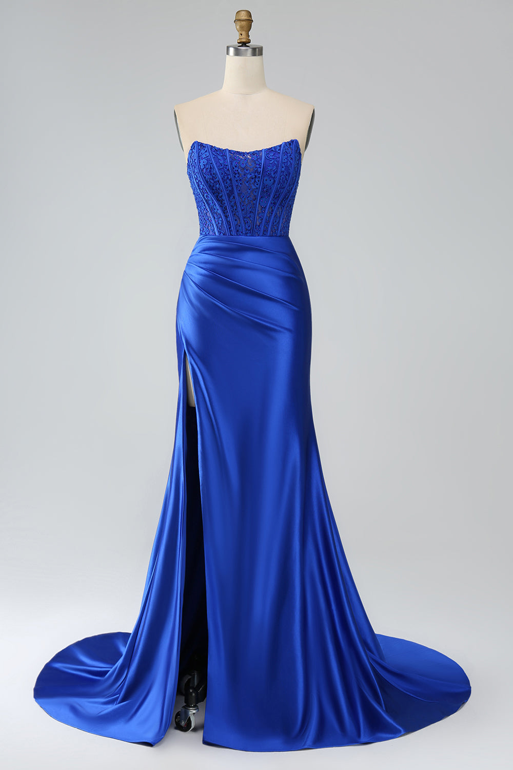 Royal Blue Mermaid senza spalline lungo corsetto Abito Da Cerimonia con fessura