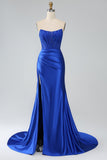 Royal Blue Mermaid senza spalline lungo corsetto Abito Da Cerimonia con fessura
