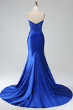 Royal Blue Mermaid senza spalline lungo corsetto Abito Da Cerimonia con fessura