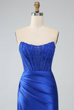 Royal Blue Mermaid senza spalline lungo corsetto Abito Da Cerimonia con fessura