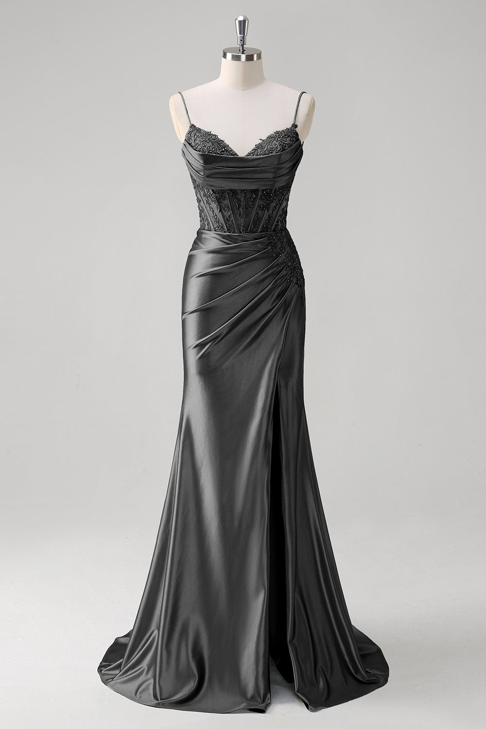 Sirena corsetto verde spaghetti cinghie plissettato Abito da cerimonia