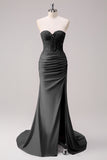 Corsetto fucsia sirena senza spalline increspato corsetto lungo abito da ballo con fessura