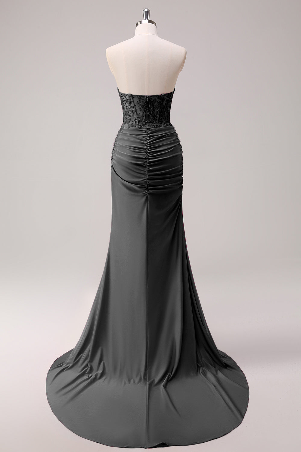 Corsetto fucsia sirena senza spalline increspato corsetto lungo abito da ballo con fessura
