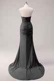 Corsetto fucsia sirena senza spalline increspato corsetto lungo abito da ballo con fessura