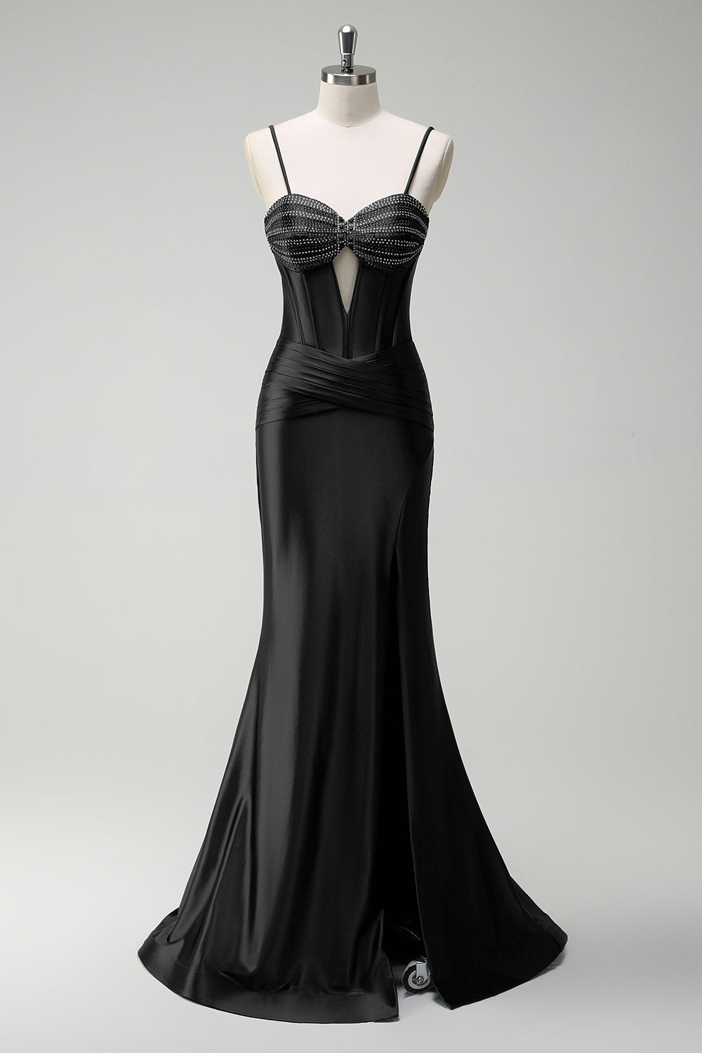 Scintillante verde scuro sirena perline corsetto raso lungo Abito da cerimonia con fessura