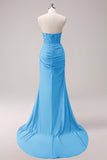 Corsetto fucsia sirena senza spalline increspato corsetto lungo abito da ballo con fessura