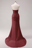 Corsetto fucsia sirena senza spalline increspato corsetto lungo abito da ballo con fessura