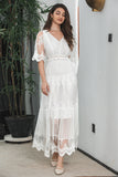 Abito da festa di fidanzamento lungo in pizzo boho bianco A Line