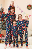 Pigiama di famiglia stampato con motivo natalizio blu navy