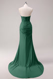 Corsetto fucsia sirena senza spalline increspato corsetto lungo abito da ballo con fessura