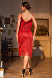 Abito Gatsby anni '20 rosso con spalline sottili ruggente con frange