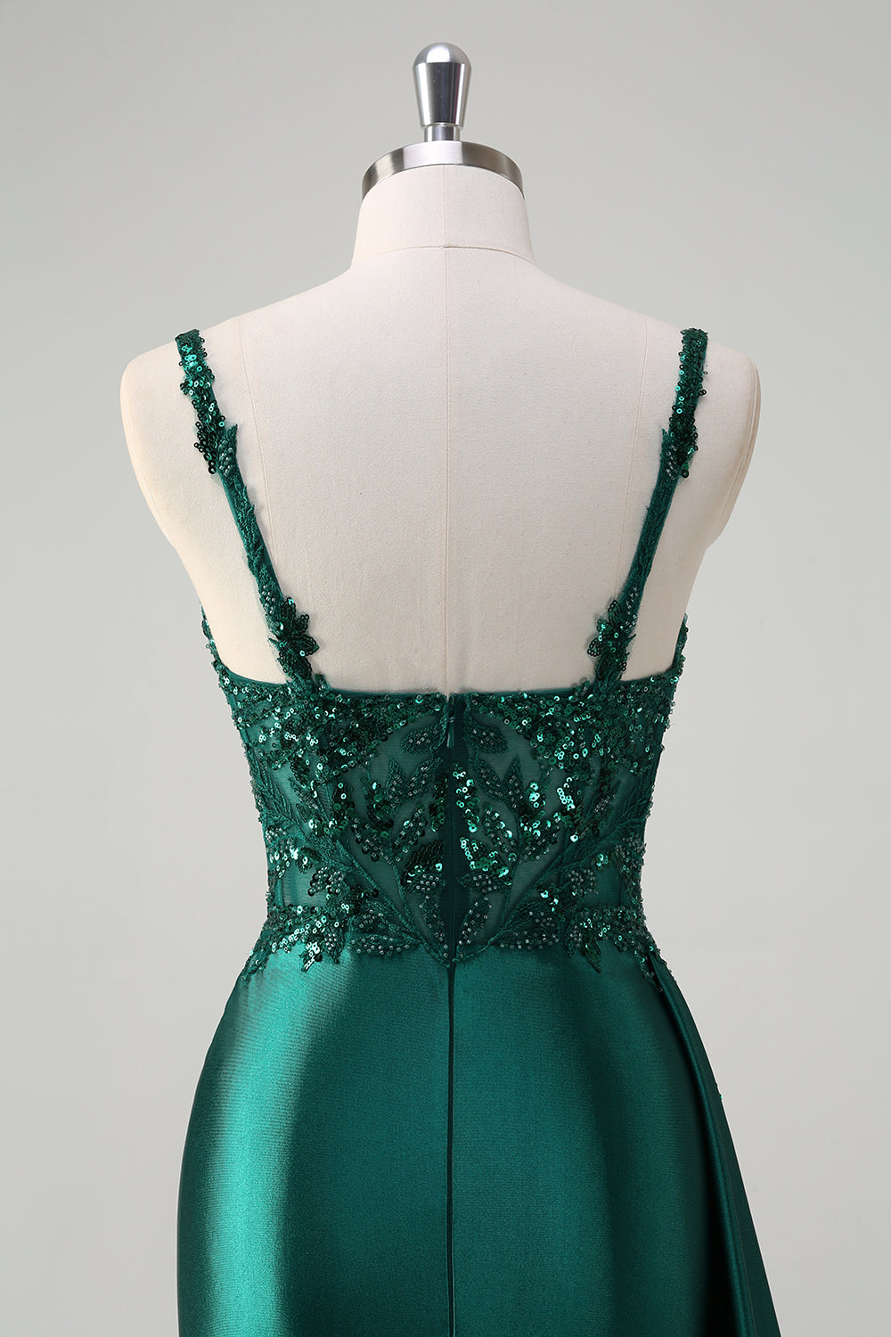 Champagne sirena Watteau treno corsetto paillettes raso Abito da cerimonia con fessura
