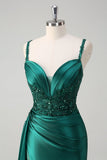 Champagne sirena Watteau treno corsetto paillettes raso Abito da cerimonia con fessura