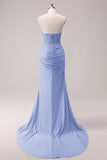 Corsetto fucsia sirena senza spalline increspato corsetto lungo abito da ballo con fessura