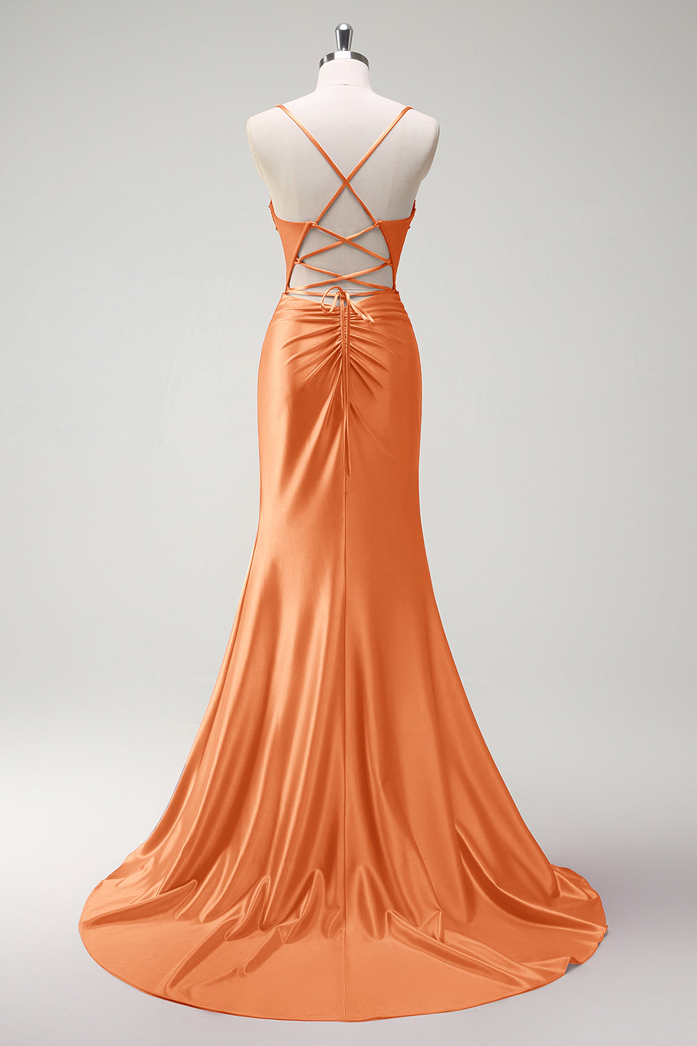 Sparkly Fucsia Mermaid Spaghetti Straps Corsetto in rilievo Satin Long Abito da cerimonia con fessura