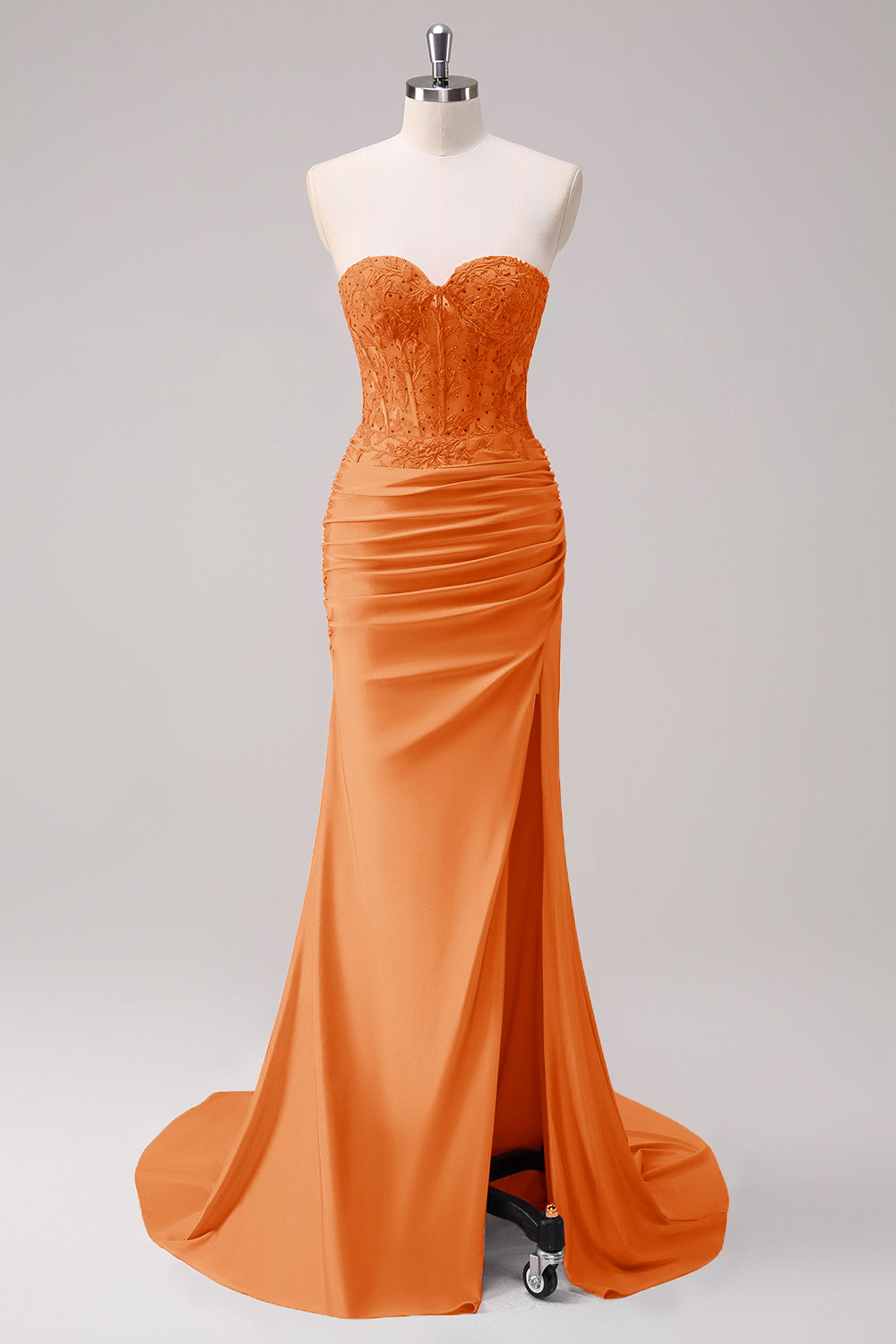 Corsetto fucsia sirena senza spalline increspato corsetto lungo abito da ballo con fessura
