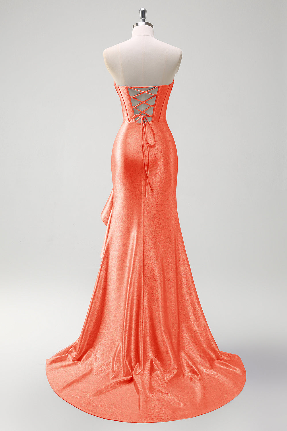 Sparkly grigio blu sirena senza spalline volant corsetto raso lungo abito da cerimonia con fessura