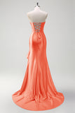 Sparkly grigio blu sirena senza spalline volant corsetto raso lungo abito da cerimonia con fessura