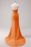 Corsetto fucsia sirena senza spalline increspato corsetto lungo abito da ballo con fessura