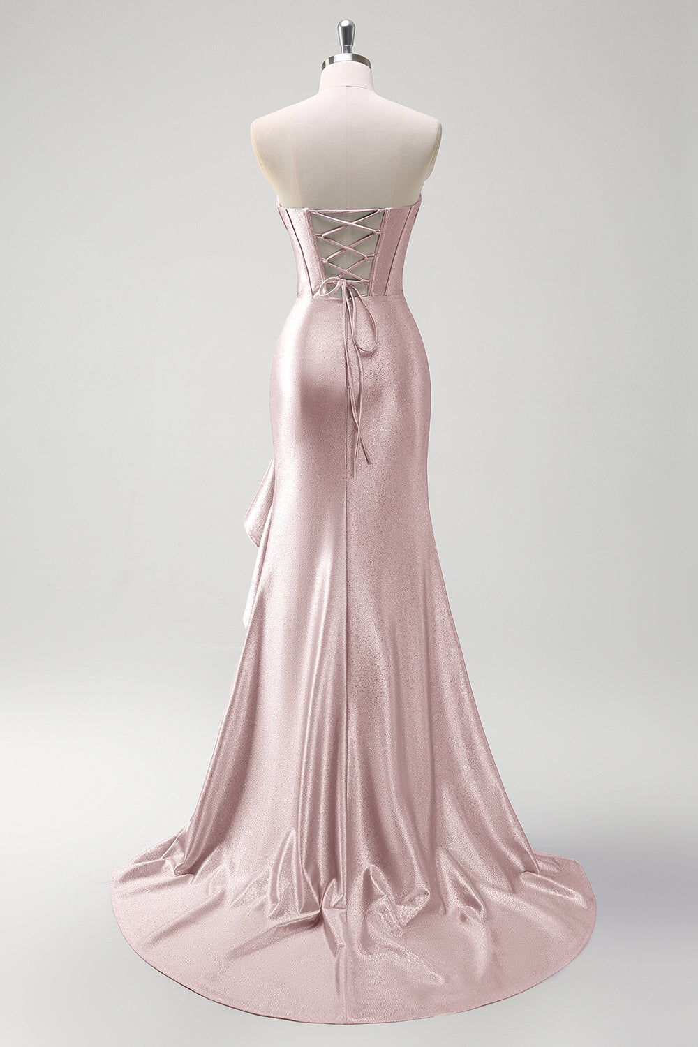 Sparkly grigio blu sirena senza spalline volant corsetto raso lungo abito da cerimonia con fessura