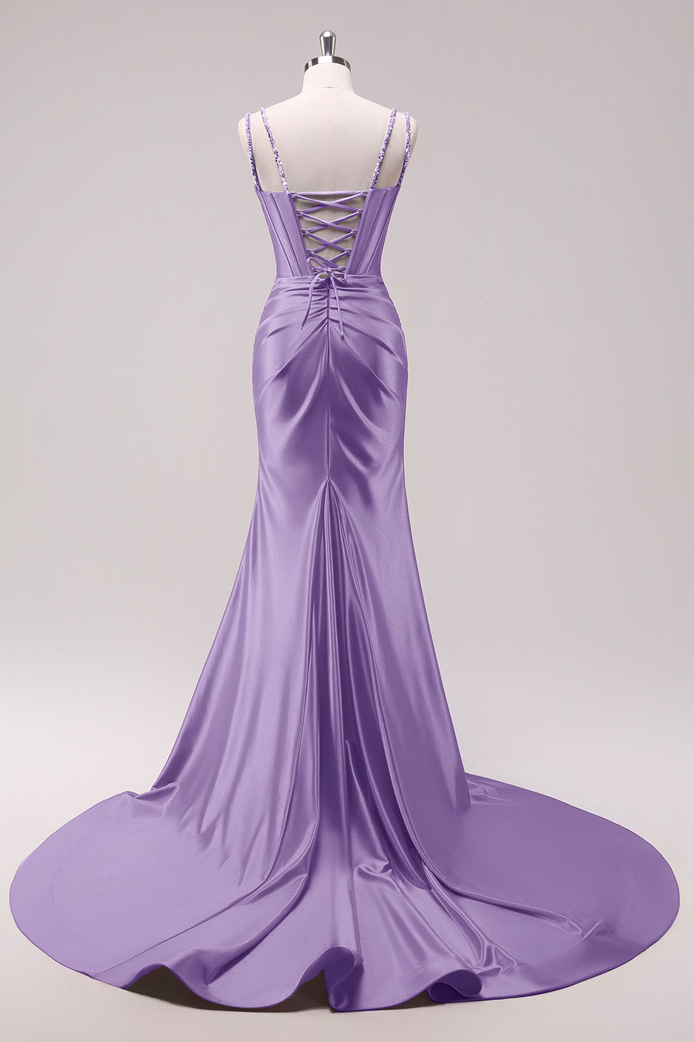 Fucsia sirena spaghetti spalline corsetto paillettes Prom Dress con fessura