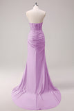 Corsetto fucsia sirena senza spalline increspato corsetto lungo abito da ballo con fessura