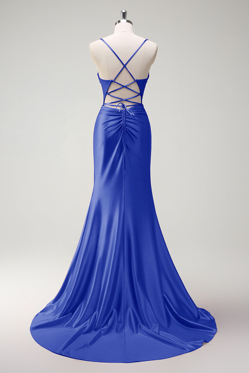Sparkly Fucsia Mermaid Spaghetti Straps Corsetto in rilievo Satin Long Abito da cerimonia con fessura