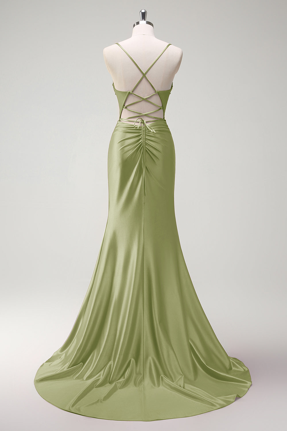 Sparkly Fucsia Mermaid Spaghetti Straps Corsetto in rilievo Satin Long Abito da cerimonia con fessura