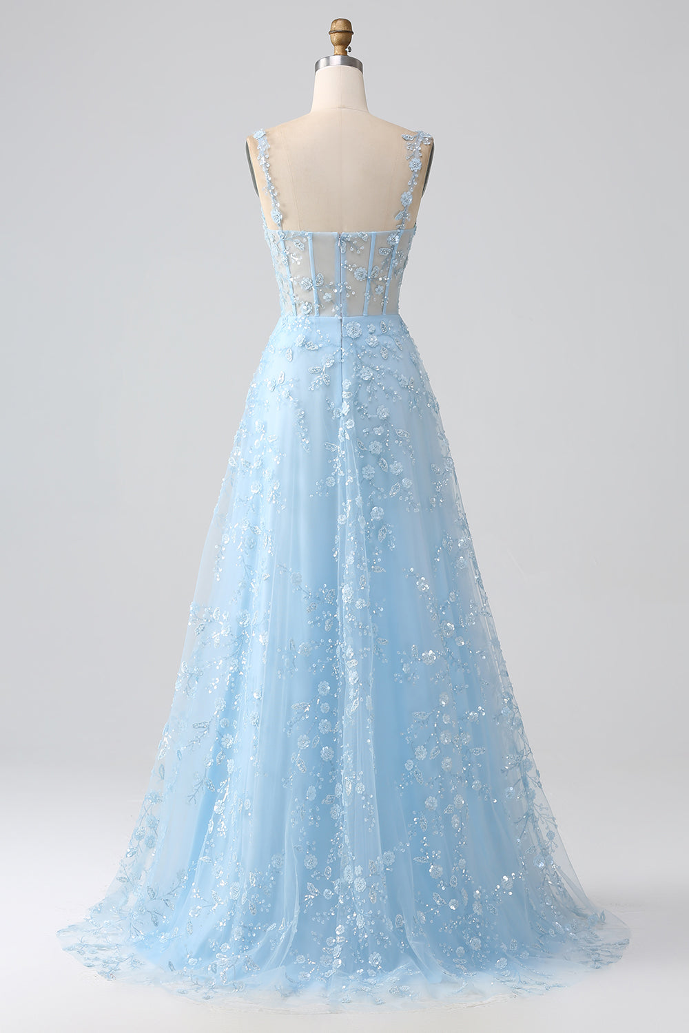 Scintillante Blush A Line Spalline sottili Paillettes Corsetto Abito da ballo Con Fessura