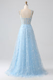 Scintillante Blush A Line Spalline sottili Paillettes Corsetto Abito da ballo Con Fessura