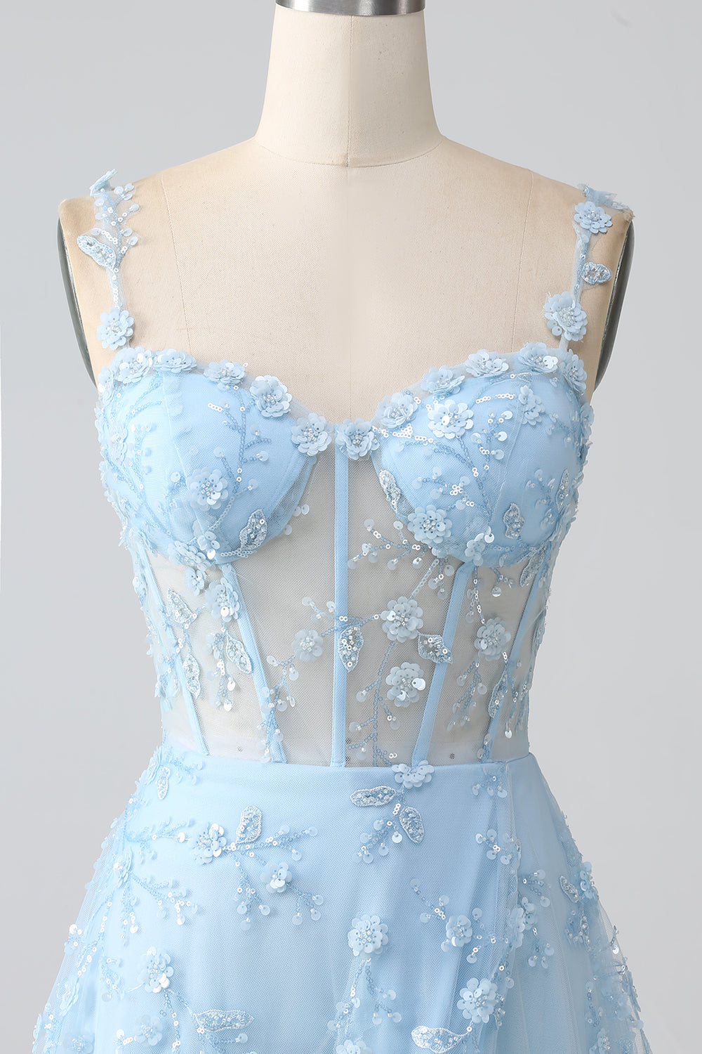 Scintillante Blush A Line Spalline sottili Paillettes Corsetto Abito da ballo Con Fessura