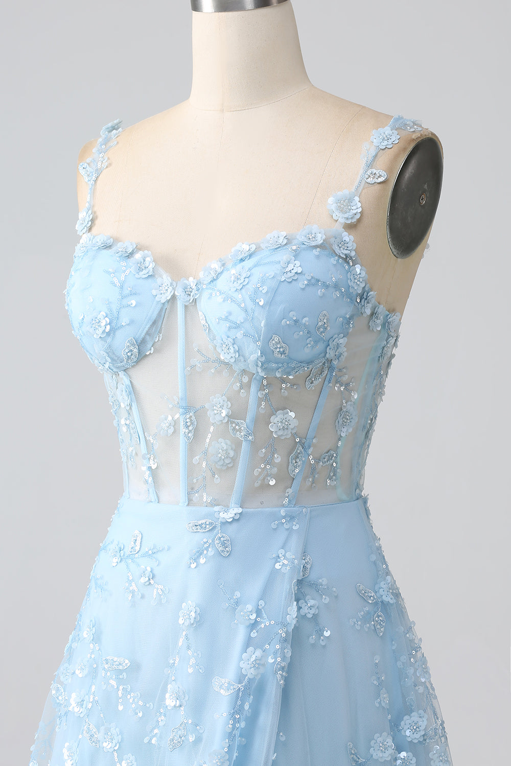 Scintillante Blush A Line Spalline sottili Paillettes Corsetto Abito da ballo Con Fessura
