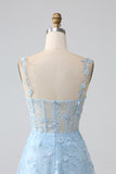 Scintillante Blush A Line Spalline sottili Paillettes Corsetto Abito da ballo Con Fessura