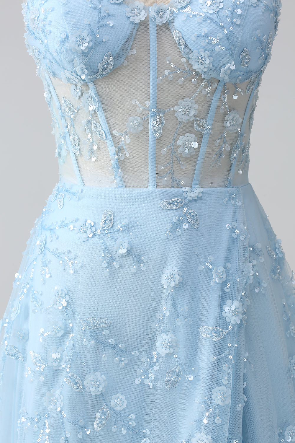 Scintillante Blush A Line Spalline sottili Paillettes Corsetto Abito da ballo Con Fessura
