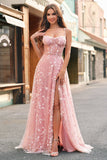 Una linea blush spaghetti straps paillettes corsetto abito da cerimonia con fessura