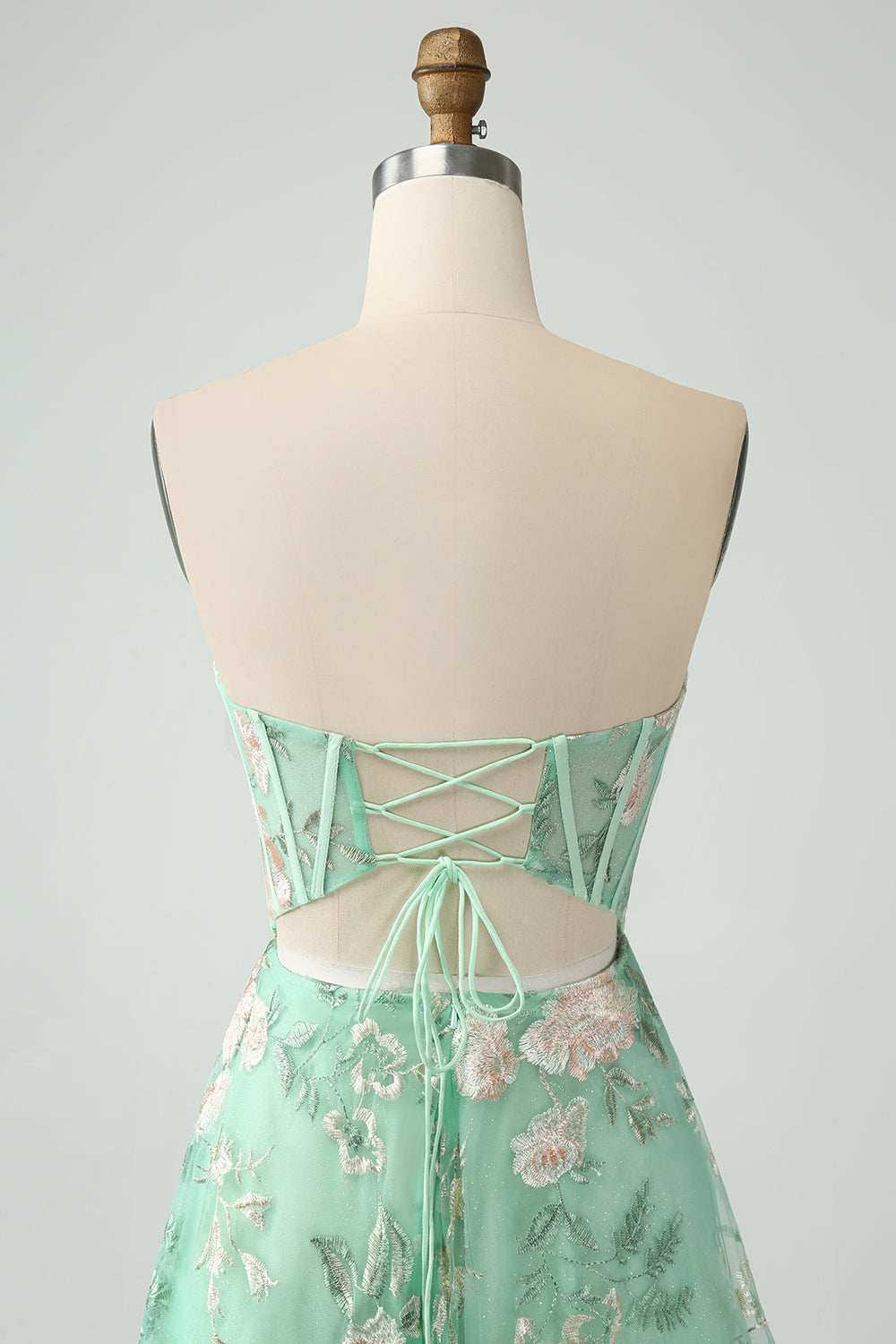 Verde A Line Senza Spalline Stampato Corsetto Abito Da Cerimonia Con Fessura
