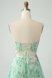 Verde A Line Senza Spalline Stampato Corsetto Abito Da Cerimonia Con Fessura